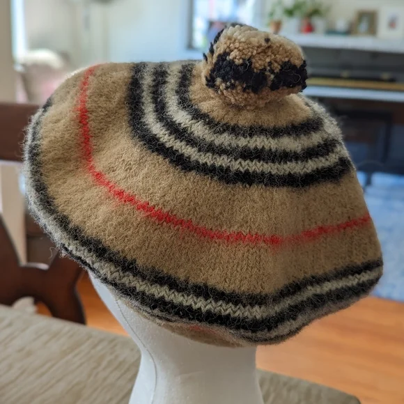 Burberry Tan and Black Striped Beret - Picture 2 of 8